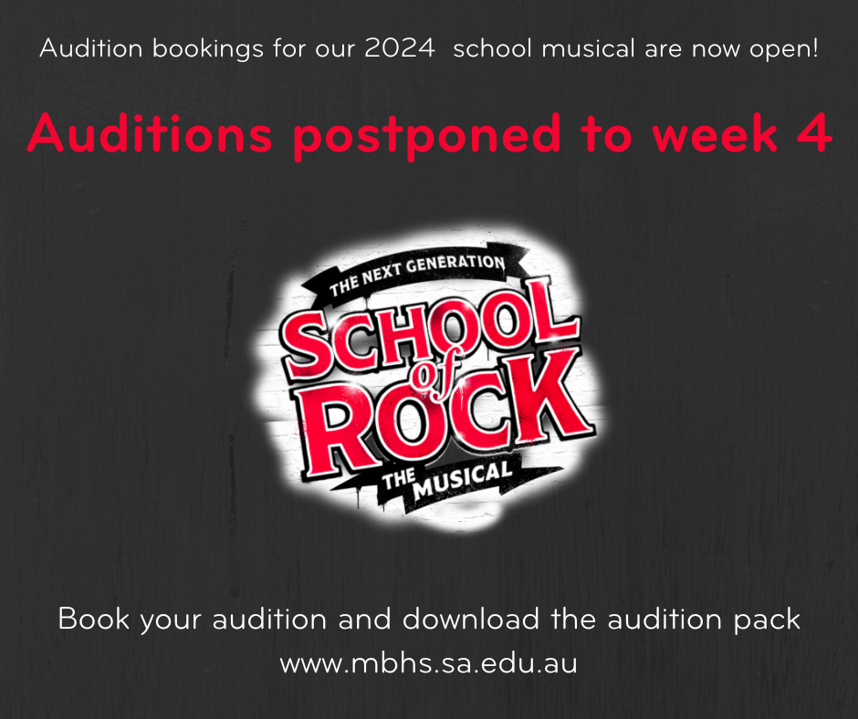 Facebook Post - MusicalAudition bookings for our 2024  school musical are now open! Book your audition and download the audition pack www.mbhs.sa.edu.au Auditions postponed to week 4.png